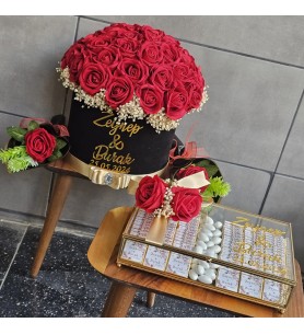 Kutuda 41 Yapay Gül - Cam Kutuda Çikolata